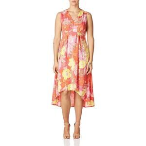 Ruby Rd Womens XL Floral Puff Print Hawaiian Sleeveless Midi Dress High Low Hem